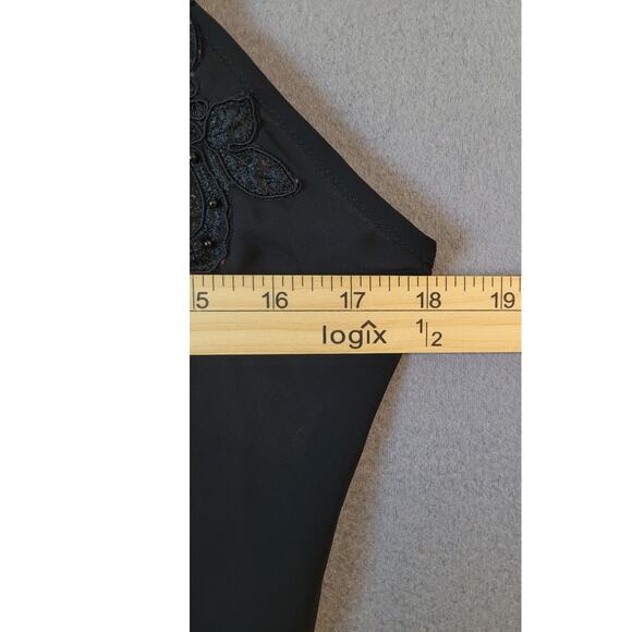 VTG California Dynasty Black Beaded Lace Chiffon Slip Dress L Asymmetrical Hem - Picture 6 of 10